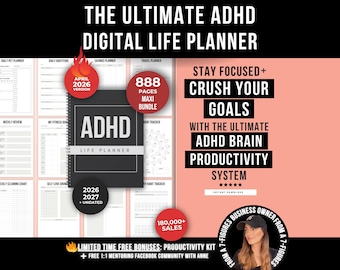 Planificador digital para adultos con TDAH, planificador diario imprimible para TDAH, planificador completo para adultos con TDAH, planificador digital de productividad 2026