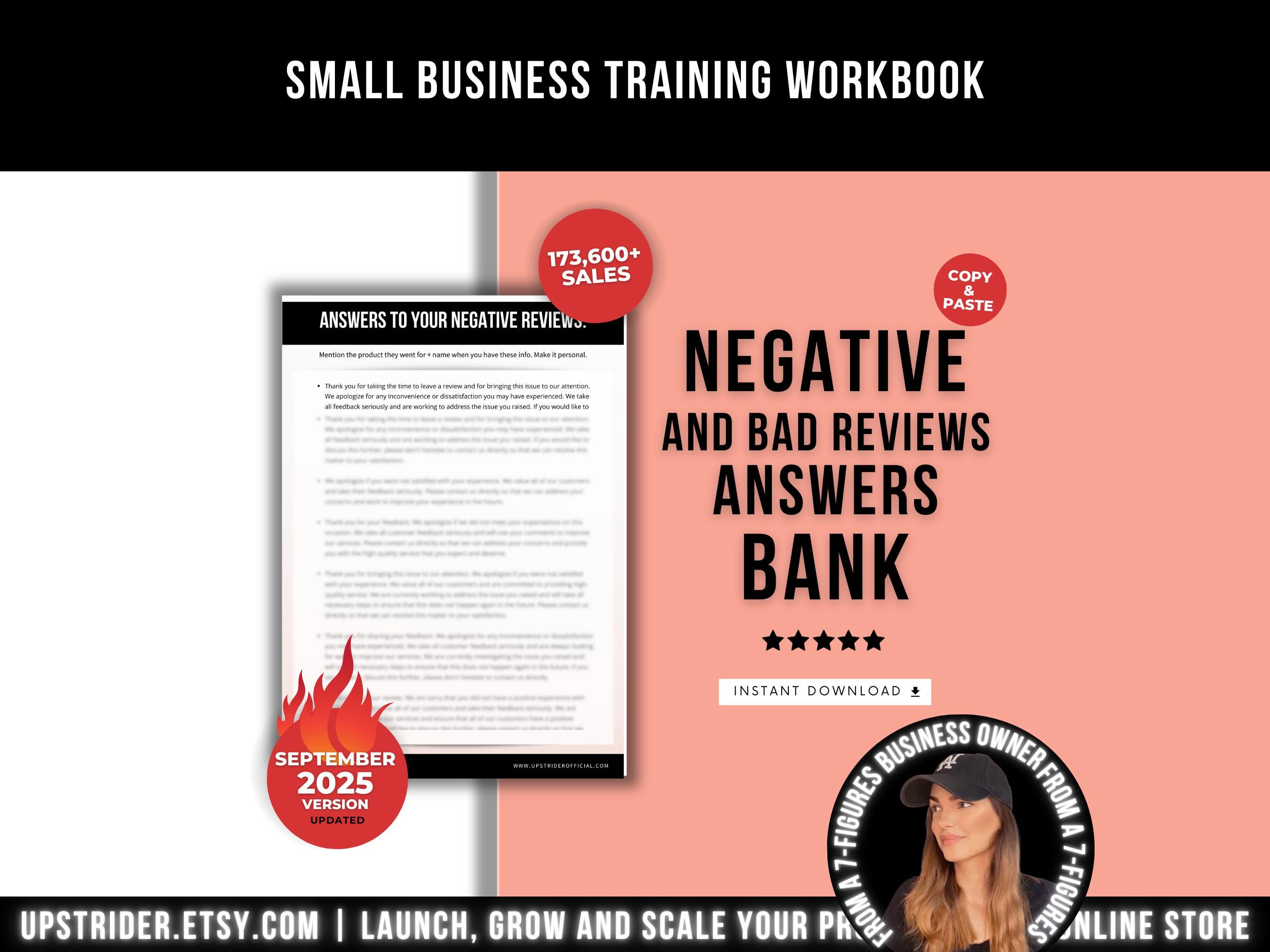 The Ultimate Negative Reviews Responses Examples Template, Etsy and Business Answers Prompts Bank For Bad 1-star Reviews, Feedback Answers