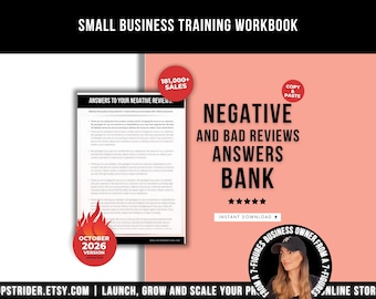The Ultimate Negative Reviews Responses Examples Template, Etsy and Business Answers Prompts Bank For Bad 1-star Reviews, Feedback Answers