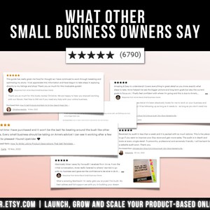 May include: Image displaying customer testimonials with a five-star rating, text reading "WHAT OTHER SMALL BUSINESS OWNERS SAY" and "(6790)". The reviews are from Etsy customers, with the website address "UPSTRIDER.ETSY.COM" at the bottom, promoting online store growth.