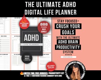 ADHD Digital Planner Adult, ADHD Printable Daily Planner, Ultimate ADHD Life Bundle Planner for Adult, Productivity 2026 Digital Planner