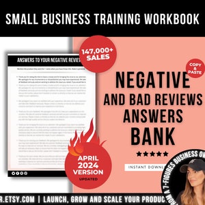 The Ultimate Negative Reviews Responses Examples Template, Etsy and Business Answers Prompts Bank For Bad 1-star Reviews, Feedback Answers image 1