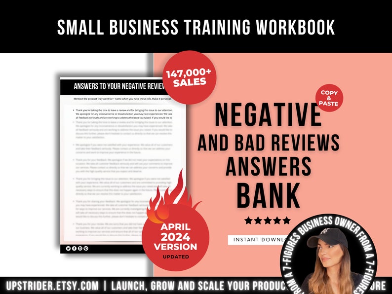 The Ultimate Negative Reviews Responses Examples Template, Etsy and Business Answers Prompts Bank For Bad 1-star Reviews, Feedback Answers image 1