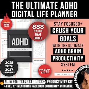ADHD Digital Planner Adult, ADHD Printable Daily Planner, Ultimate ADHD Life Bundle Planner for Adult, Productivity 2025 Digital Planner