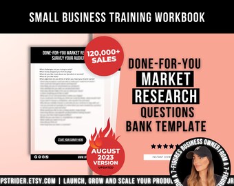 Done-For-You Market Research Questions Bank Template, Market Research Survey Workbook Tool for Product-Based Small Business