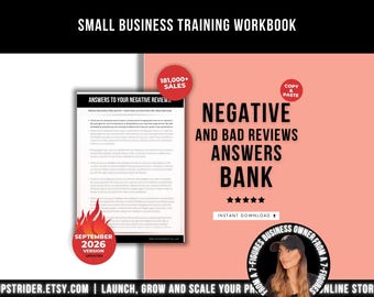 The Ultimate Negative Reviews Responses Examples Template, Etsy and Business Answers Prompts Bank For Bad 1-star Reviews, Feedback Answers