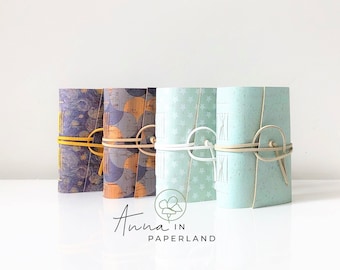 Perfectly imperfect A7+ sketchbook, small size - blues & greens - watercolour book cotton rag paper - eco-friendly cork leather
