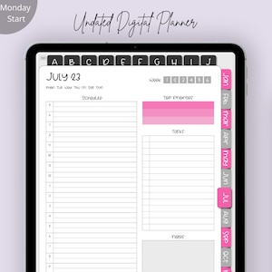 デジタル プランナー、日付なし、バージョン 1、ポートレート、縦型、10 セクション、ステッカー、Goodnotes、Notability、Noteshelf、月曜開始、週次