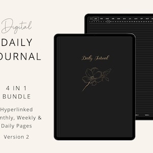 Digital Daily Journal, Dark Mode, 365 Hyperlinked Daily Pages, Weekly Monthly Journal, Goodnotes, Notability, Noteshelf, Digital Stickers