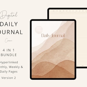 Digital Daily Journal,  365 Hyperlinked Daily Pages, Weekly Monthly Journal, Goodnotes, Notability, Noteshelf, Digital Stickers