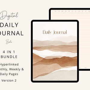 Digital Daily Journal,  365 Hyperlinked Daily Pages, Boho, Weekly Monthly Journal, Goodnotes, Notability, Noteshelf, Digital Stickers