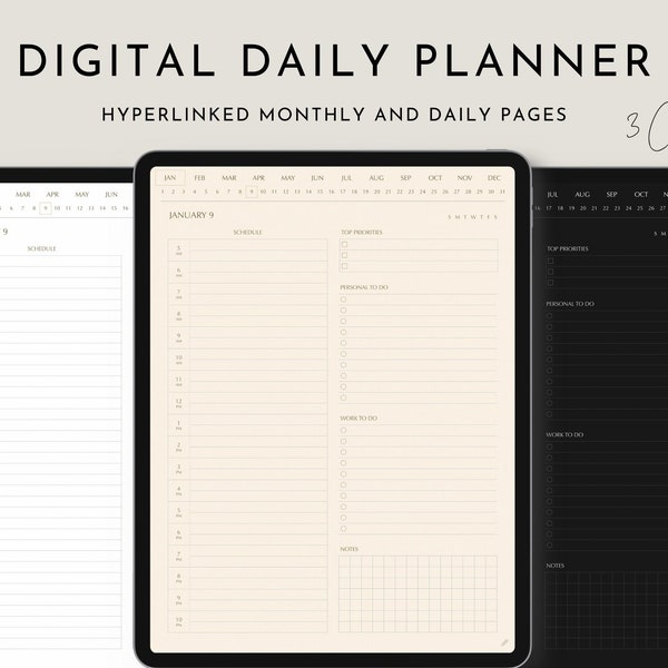Digital Daily Planner, Daily Productivity Planner, 365 Hyperlinked Daily Pages, Goodnotes, Noteshelf, Digital Stickers