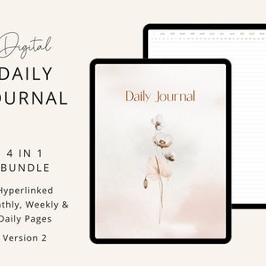 Digital Daily Journal, White Pages, 365 Hyperlinked Daily Pages, Weekly Monthly Journal, Goodnotes, Notability, Noteshelf, Digital Stickers