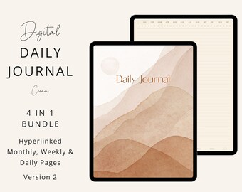 Digital Daily Journal,  365 Hyperlinked Daily Pages, Weekly Monthly Journal, Goodnotes, Notability, Noteshelf, Digital Stickers