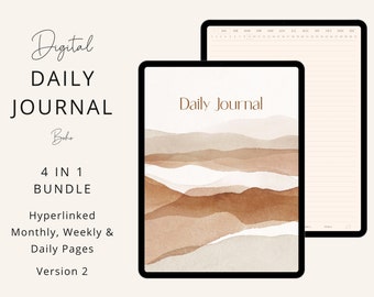 Digital Daily Journal,  365 Hyperlinked Daily Pages, Boho, Weekly Monthly Journal, Goodnotes, Notability, Noteshelf, Digital Stickers