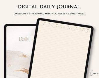 Daily Journal Digital, Lined Journals, 365 Hyperlinked Daily Pages, Weekly Monthly Journal, Goodnotes, Noteshelf, Digital Stickers