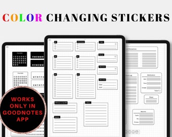 Goodnotes Color Changing Stickers | Digital Stickers | Custom Color Widgets | Everyday Widget Stickers for Digital Planner | Customizable