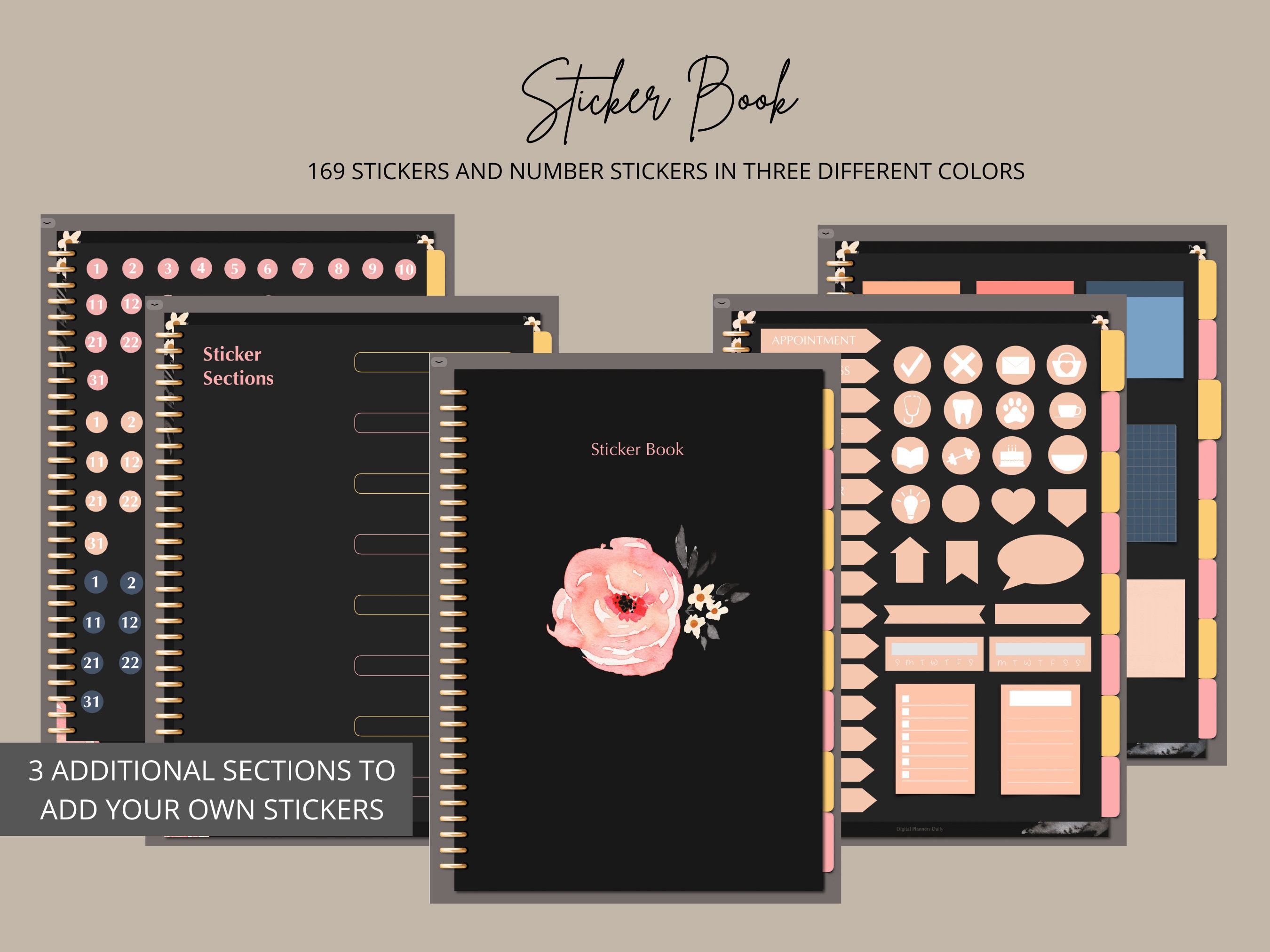 Undated Digital Planner Portrait Dark Mode Blackout Sunday and Monday ...