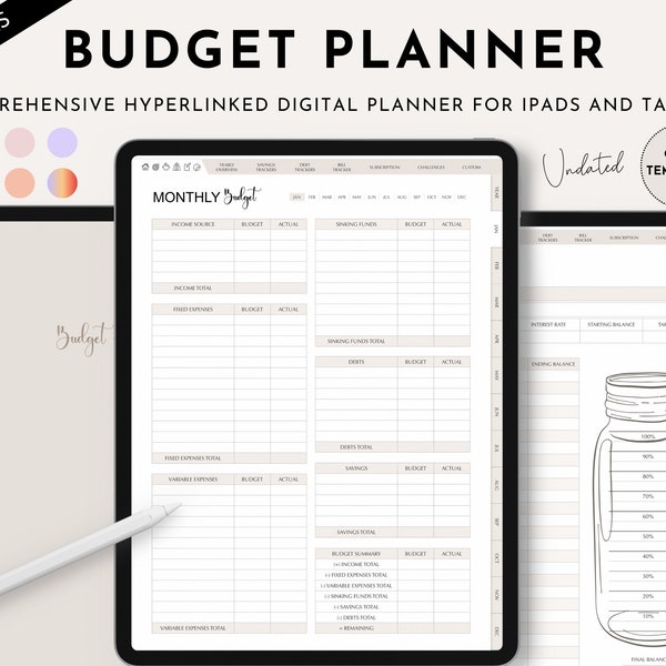 Digital Budget Planner, Digital Finance Planner, Paycheck Budget, Bi-weekly Budget, Monthly Budget, Digital Planner, iPad, Tablet, Goodnotes