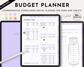 Può includere: Un planner di budget digitale per iPad e tablet. Il planner è bisettimanale e include sezioni per entrate, spese e risparmi. Il planner è non datato e disponibile in 6 colori. Il planner fa parte di un set di oltre 80 modelli.