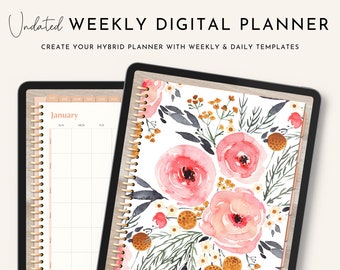 Digital Planner Undated Portrait | Vertical Weekly with Daily Templates | Boho | Sunday or Monday Start | Goodnotes | Noteshelf | Notability
