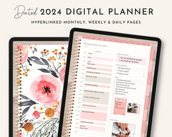 2024 Digital Planner, Dated Digital Planner, iPad Planner, Daily, Weekly, Monthly, Goodnotes Planner, Notability Planner, Blush, Pink