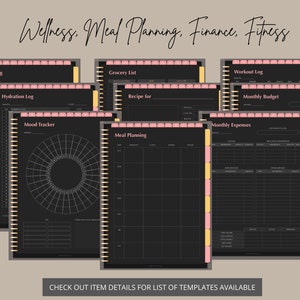Undated Digital Planner Portrait Dark Mode Blackout Sunday and Monday ...