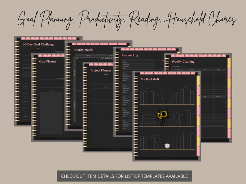 Undated Digital Planner Portrait Dark Mode Blackout Sunday and Monday ...