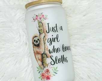 Sloth Lover Frostad Glasburk med Lock och Sugrör