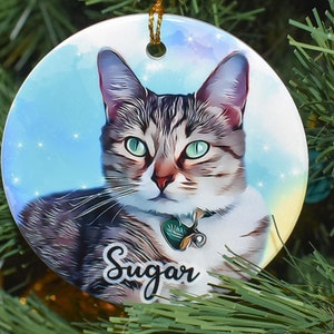 Personalized Cat Dog Pet Portrait Ornament / Customized Dog Cat Ornament / Pet Christmas Ornament / Watercolor ornament