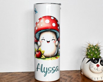 Vaso de hongo personalizado: taza térmica de acero inoxidable con pajita