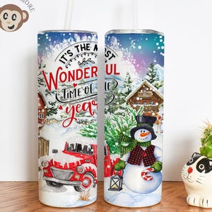 Christmas Tumbler: Snowman and Red Truck Christmas Travel Mug