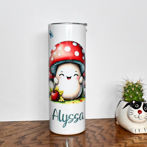 Personalized Mushroom Tumbler Cup with name  / Mushroom Gift insulated tumbler with lid and straw, Mushroom Mug