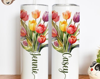Copo Tulipas Personalizado: Pedido de Madrinha - Presente de Aniversário - Copos de Flores
