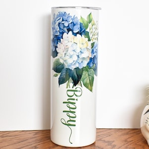 Personalized Hydrangeas Tumbler , Blue Hydrangea Gift for Her Birthday Gift  Flower Tumbler for Bridesmaid Gift Mothers day gift
