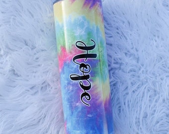 Pastel Color Tie Dye Tumbler. Multi-color Cup with lid and Straw