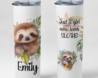 Personalized Cute Sloth Tumbler Cup with name  / Sloth insulated tumbler with lid and straw