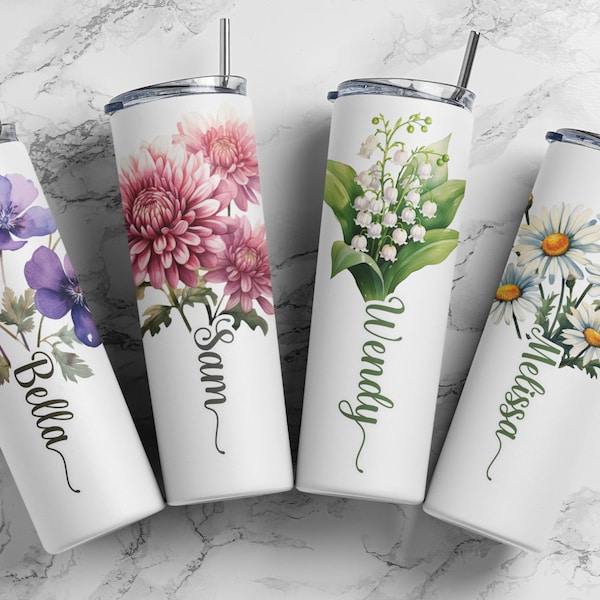 Personalized Tumbler With Name  Custom Birth Flower Coffee Mug Gift for Her Birthday Gift Flower Tumbler for Bridemaid Gift Mothers day gift