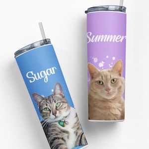 Custom Cat Pet Portrait Tumbler, Cat Tumbler, Cat Mom tumbler, Cat Dad tumbler