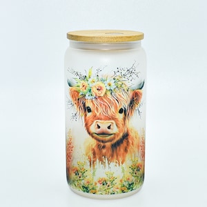 Highland Cow Glass Can Tumbler