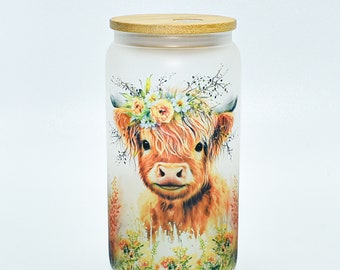Highland Cow Glass Can Tumbler