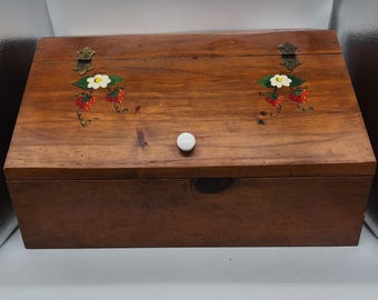 Vintage Bread Box with Hand painted Strawberries