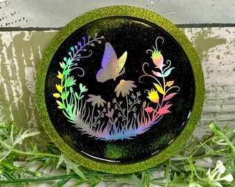 Dish-Tray-Coaster, Butterfly Gift, Resin Coaster, Birthday Gift, Home Decor, Witchy Gift, Crystal Display, Wine Gift, Gift for Home