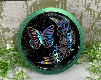 Butterfly Moon Dish-Tray-Coaster, Mushroom Gift, Resin Coaster, Birthday Gift Home Decor Witchy Gift Crystal Display Wine Gift Gift for Home