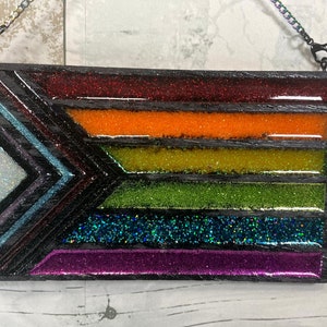 Wood & Resin Pride Flag Wall Hanging, Pride Flag, Progress Pride Flag, LGBT Pride Flag, Gay Pride Flag, Inclusive Pride Flag, LGBT Gay Pride