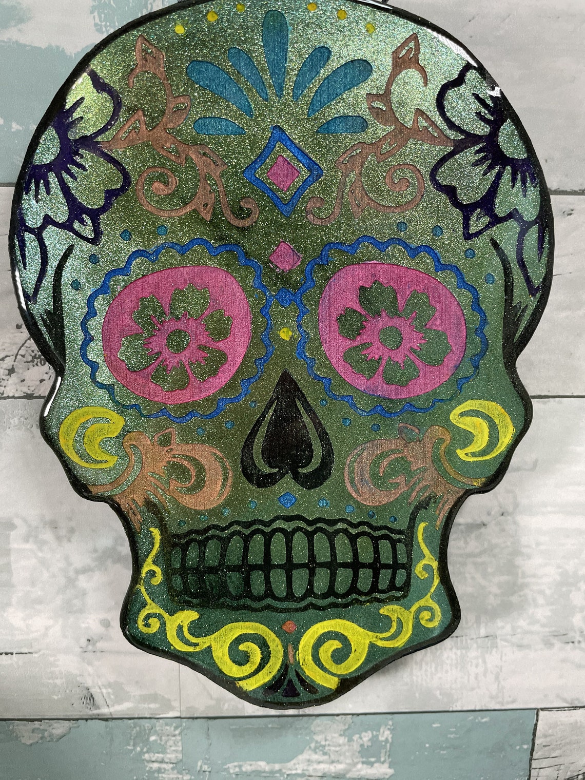 Sugar Skull Wall Hanging Wall Decor 8.25in Colorido arte de Etsy