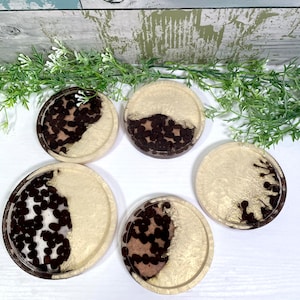 Coffee Coaster Set & Tray, Coffee Lover Gift, Coffee Gift, Coffee Artwork, Coffee Bar, Resin Coaster, Home Decor, Kitchen Decor, Coffee Bean