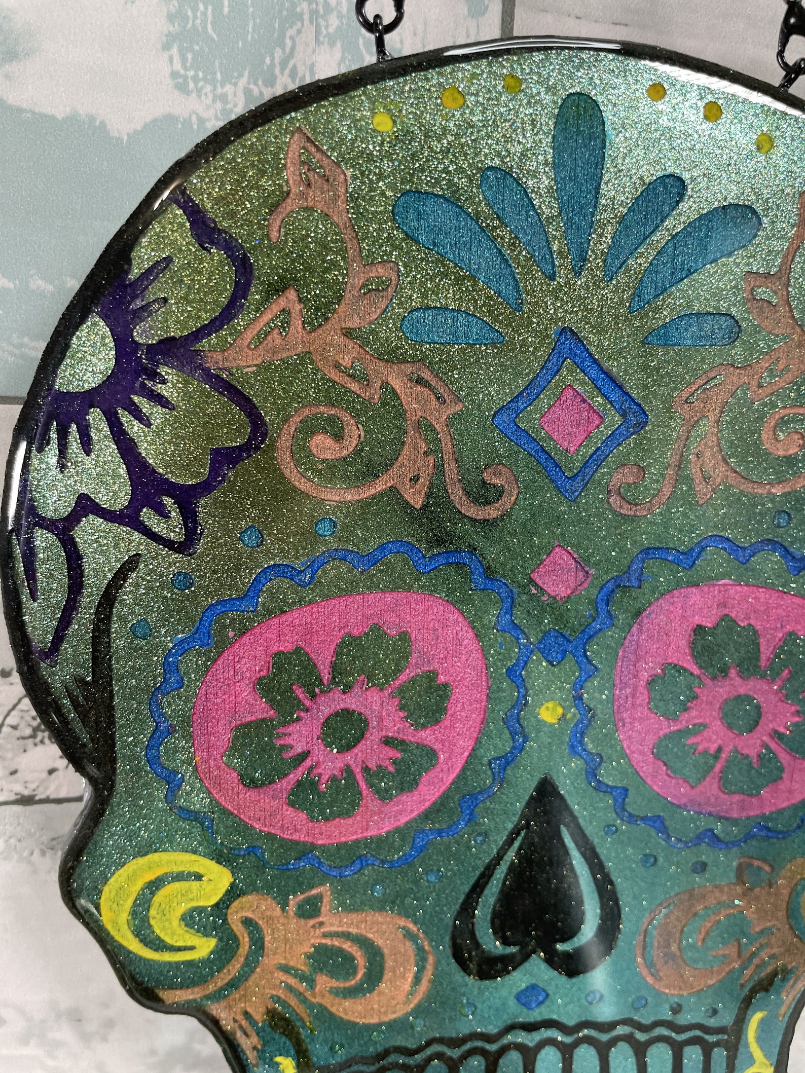 Sugar Skull Wall Hanging Wall Decor 8.25in Colorido arte de Etsy