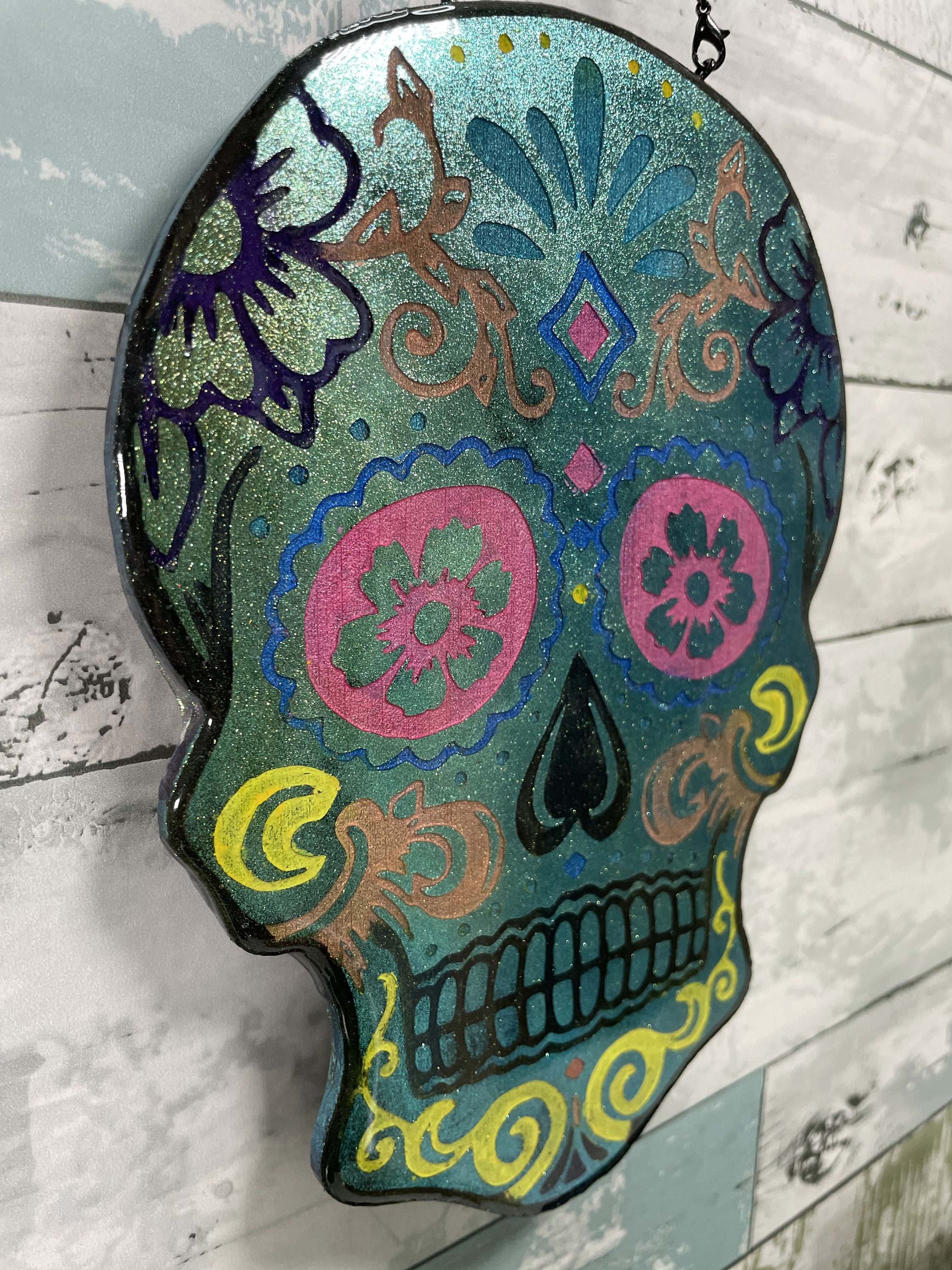 Sugar Skull Wall Hanging Wall Decor 8.25in Colorido arte de Etsy