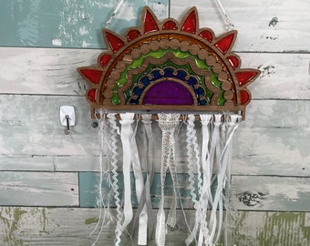 Wood & Resin Rainbow Suncatcher, Suncatcher Wall Hanging, Wood Resin Suncatcher, Home Decor, Window Decor Resin Artwork, iridescent flake